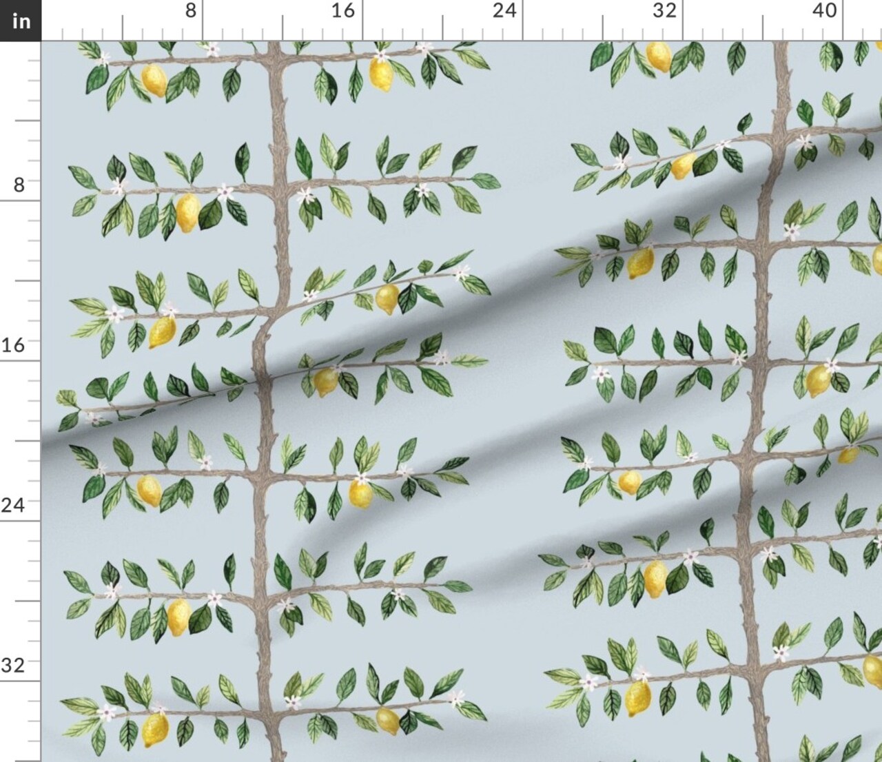 Lemon Botanical Soft Blue Vine Garden Citrus Orchard Custom Printed Fabric by Spoonflower Various Fabrics by the Yard or Fat Quarter